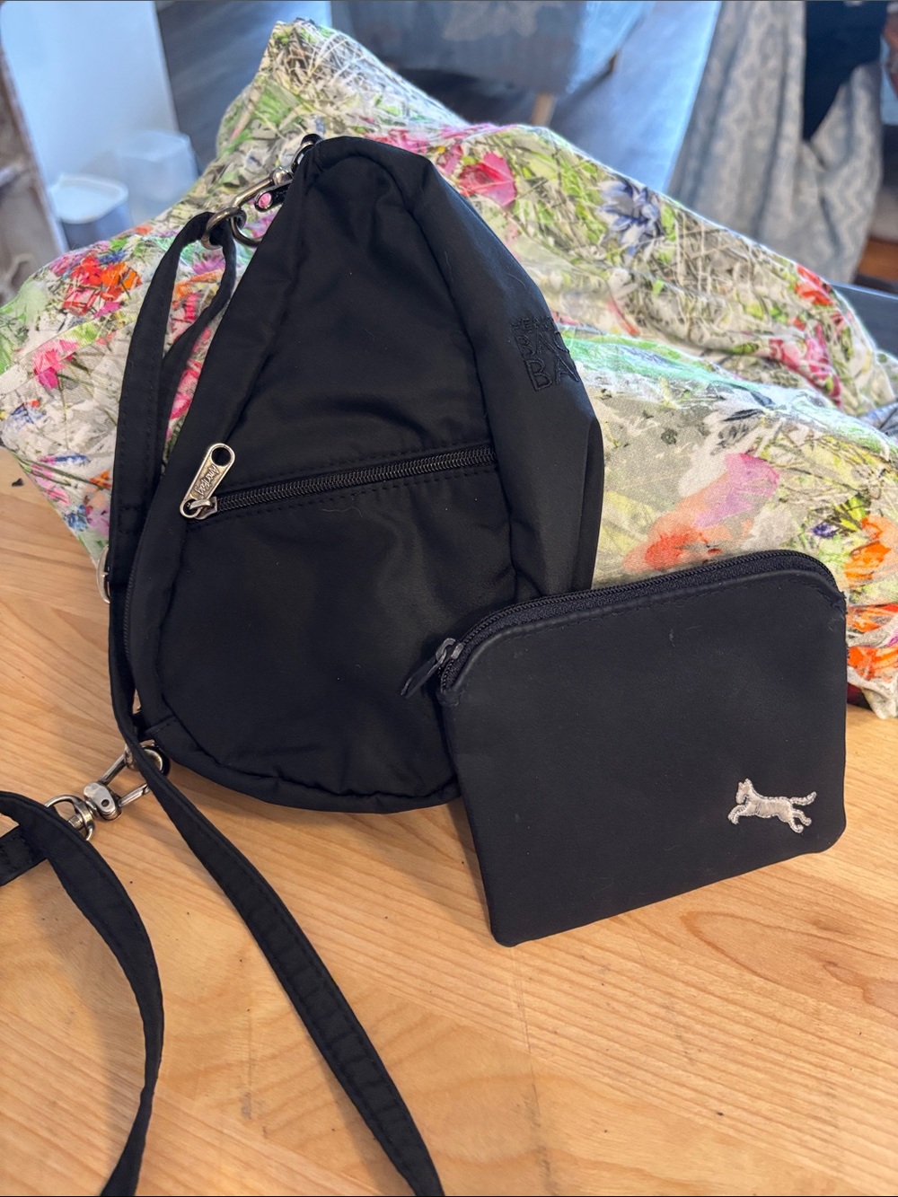 Small travel Black Crossbody Sling Bag with Matching Pouch - Casual Everyday